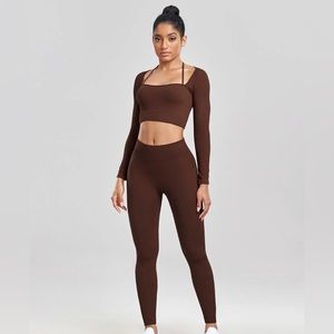 2 piece Solid Seamless Ribbed Long Sleeve and Pants set